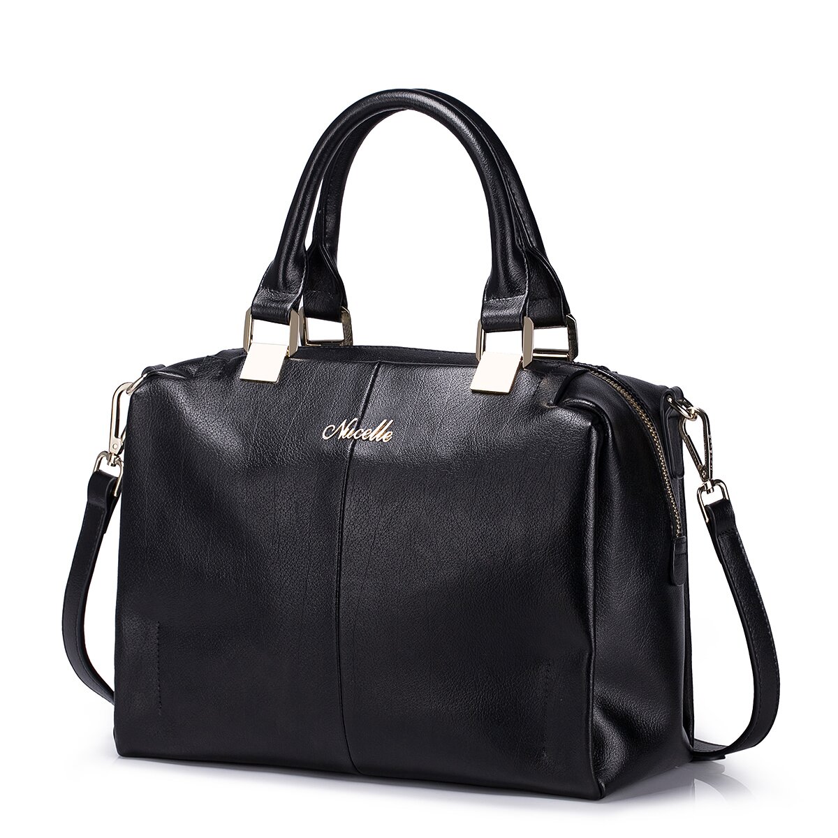NUCELLE Solid color big size tote bag ladies leather bag black