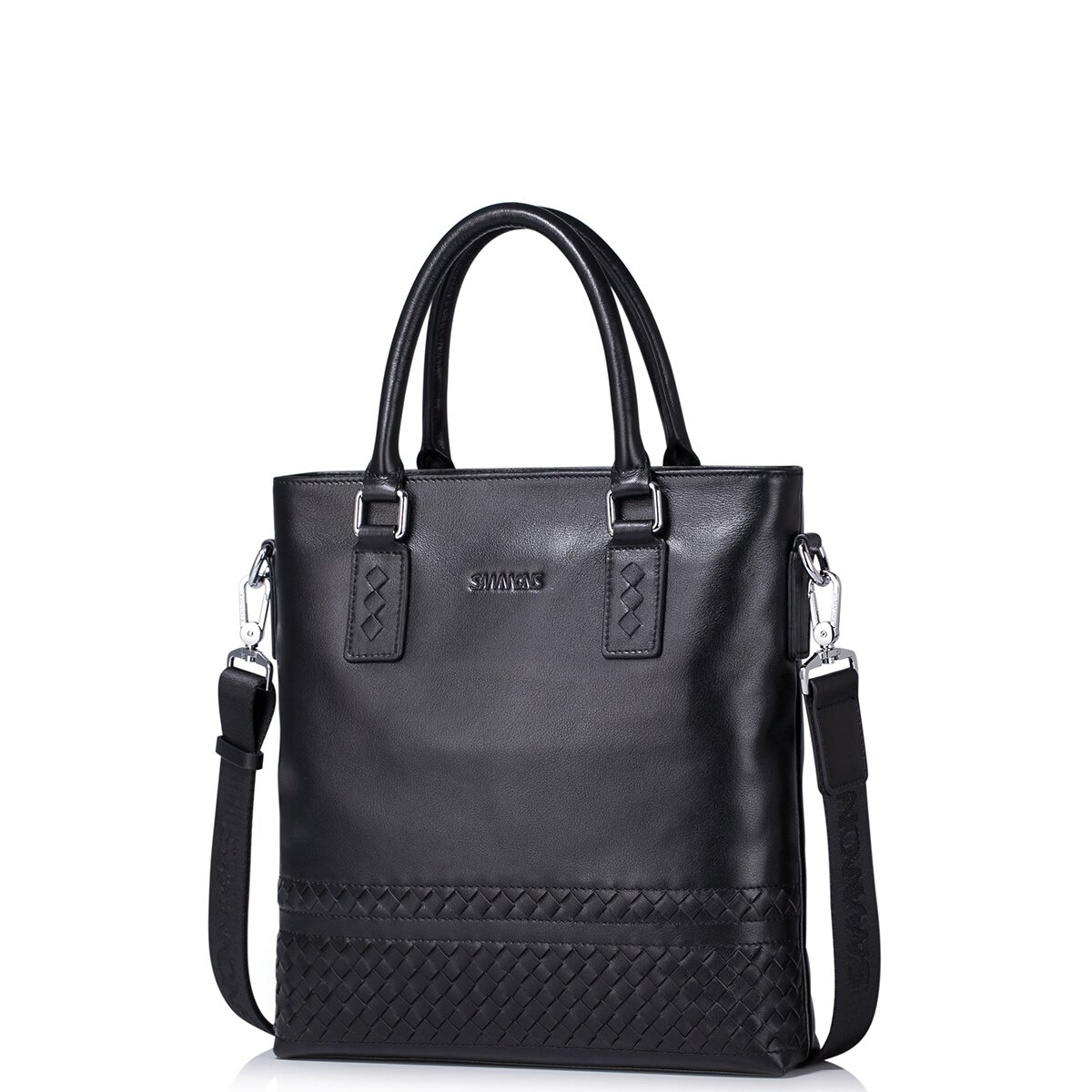 SMMONS man leather leisure business handbags Black